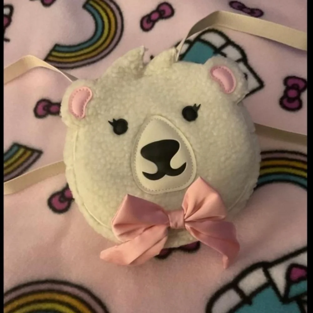 Polar Bear Plush Mini Backpack - White & Pink 6.5